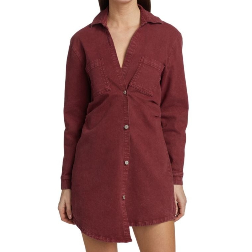 🔥Le Jean Eliza Brown Denim Asymmetrical Hem Shirtdress